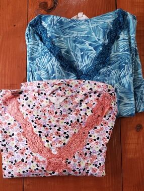 Secret Treasures Blue Teal and Coral Lace-Trim Sleep NightGown - 2 Pack Bundle